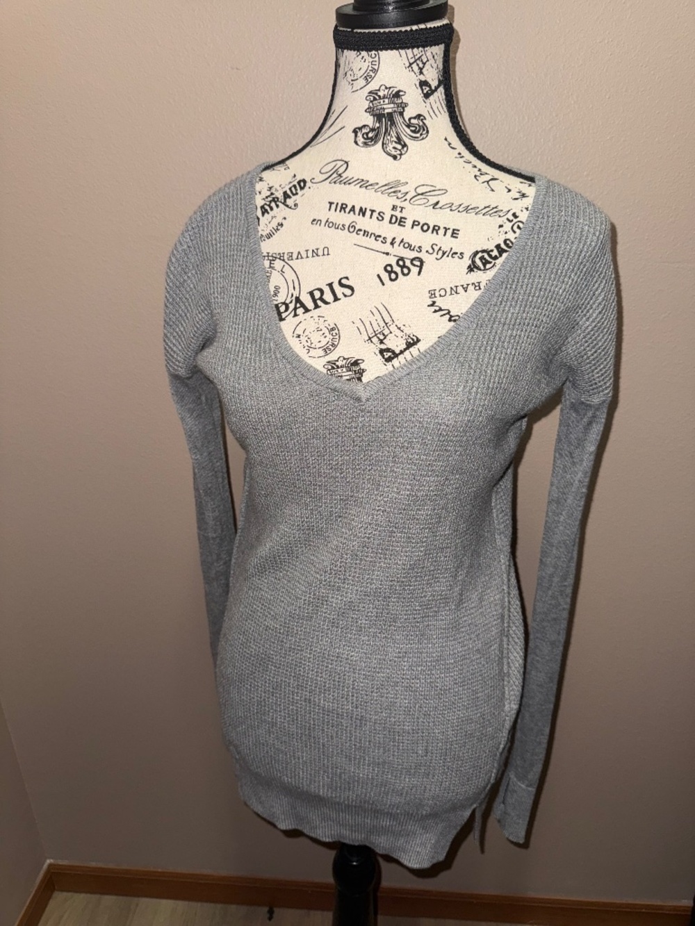 Lululemon The Sweater Life‎ Gray Waffle Knit V-Neck Tunic Sweater Size 2